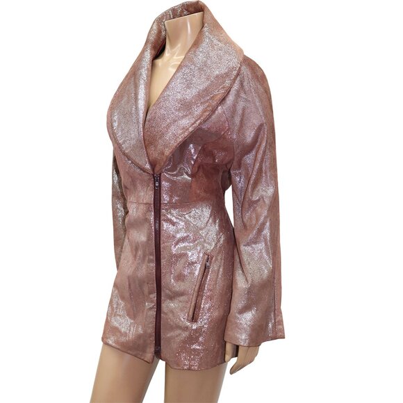 SENSATIONAL Glitter Leather Zip up Coat S - Picture 2 of 5